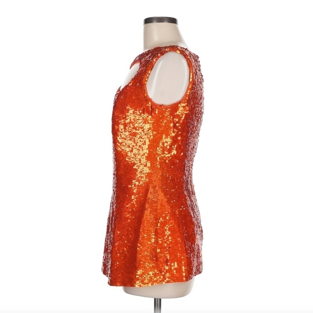 Escada 'Norelian' Orange Silk Fully Sequined Mini Abstract Cut Out Dress Size 8 - Picture 4 of 4